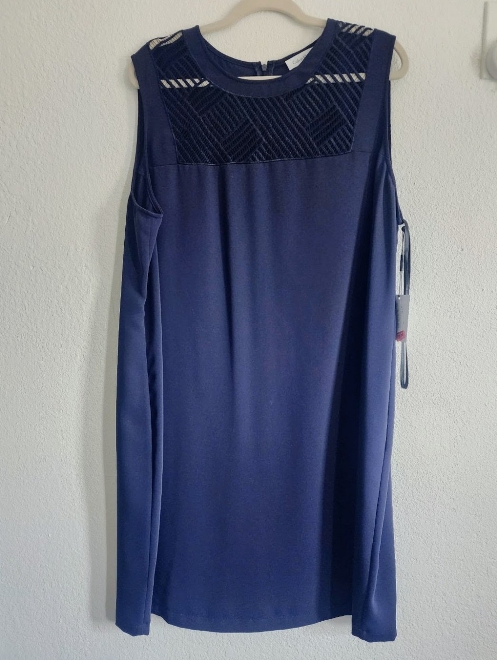Calvin Klein Dark Blue Sleeveless Dress with Lace Detail